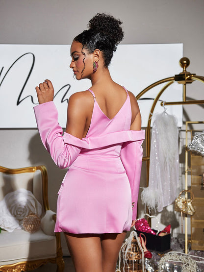 Vila Plunge Draped Satin Blazer