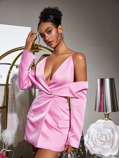 Vila Plunge Draped Satin Blazer