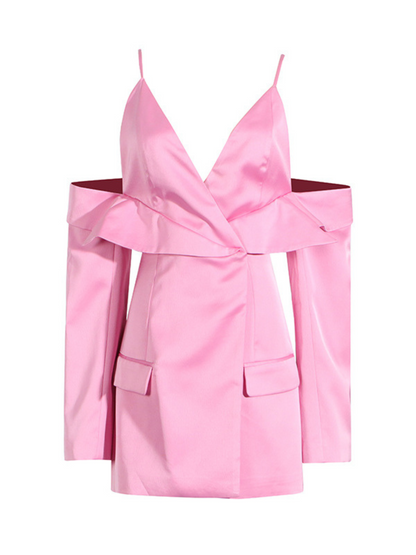 Vila Plunge Draped Satin Blazer