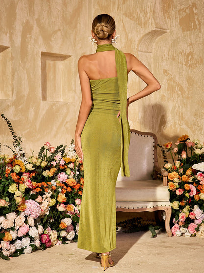 Vyxaris Strapless Ruched Draped Maxi Dress