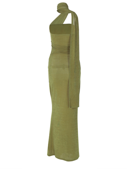 Vyxaris Strapless Ruched Draped Maxi Dress