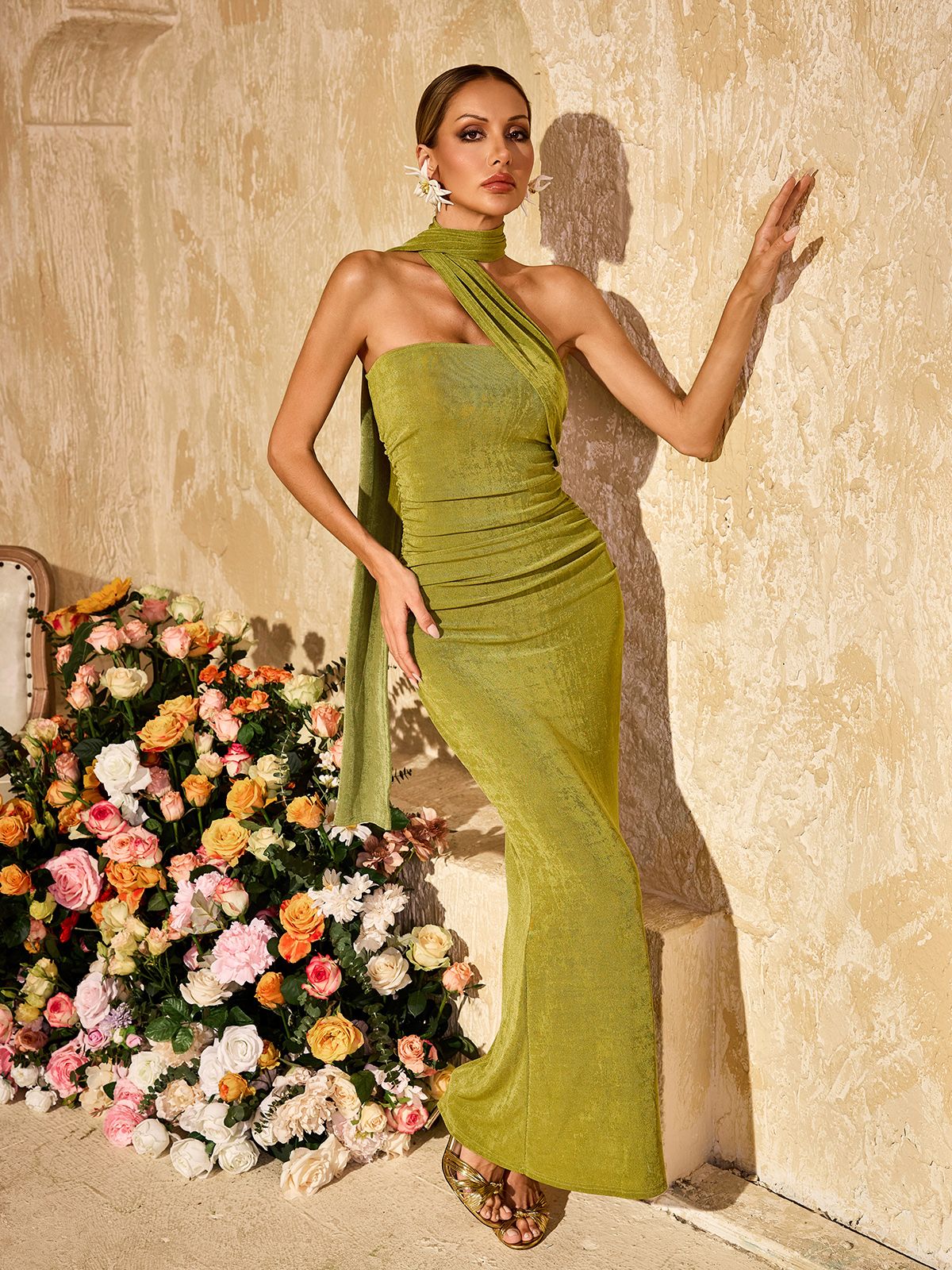 Vyxaris Strapless Ruched Draped Maxi Dress