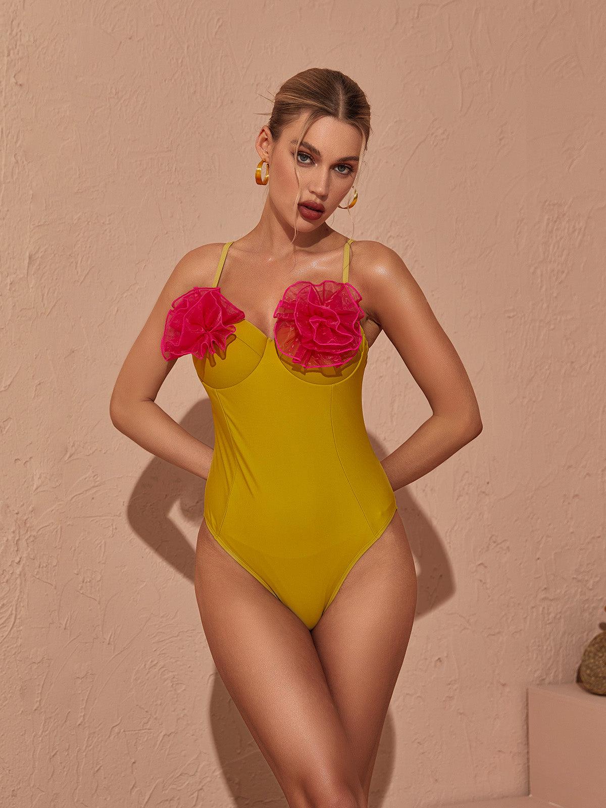 Wesson Flower One Piece Swimsuit In Yellow