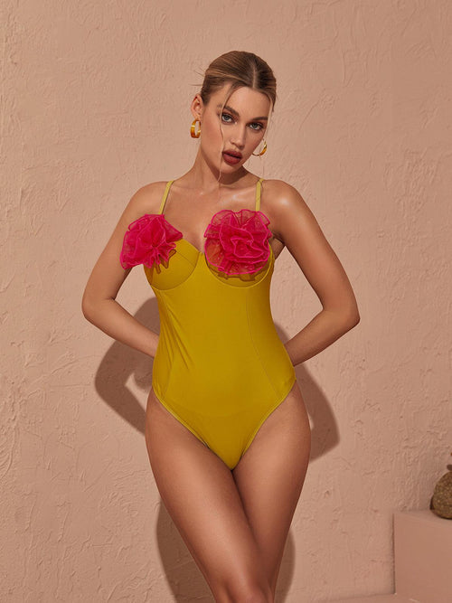 Wesson Flower One Piece Swimsuit In Yellow