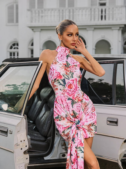 Wyvanna Halterneck Floral Twisted Mini Dress