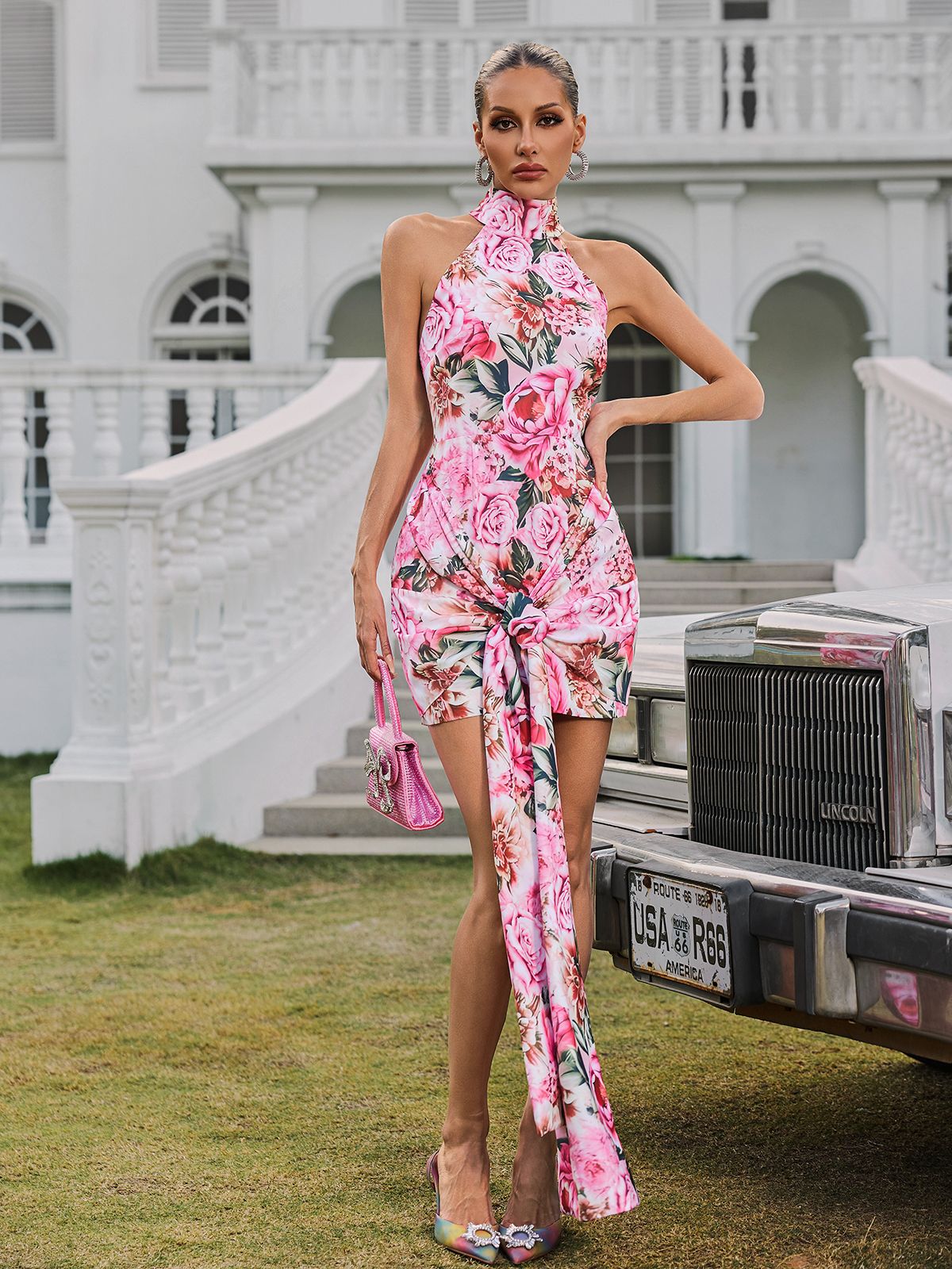 Wyvanna Halterneck Floral Twisted Mini Dress