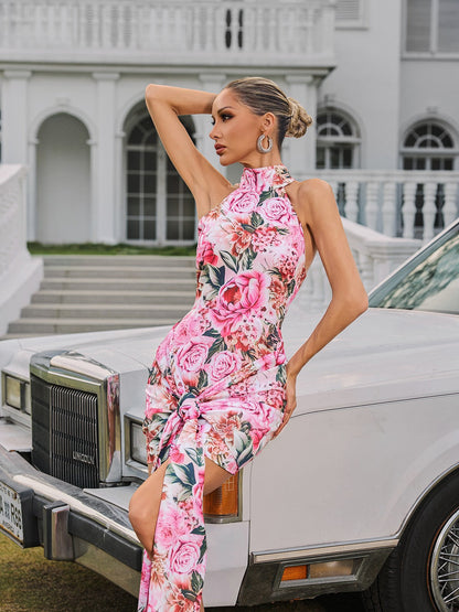 Wyvanna Halterneck Floral Twisted Mini Dress