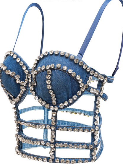 Wyxendra Spaghetti Cutout Rhinestone Top