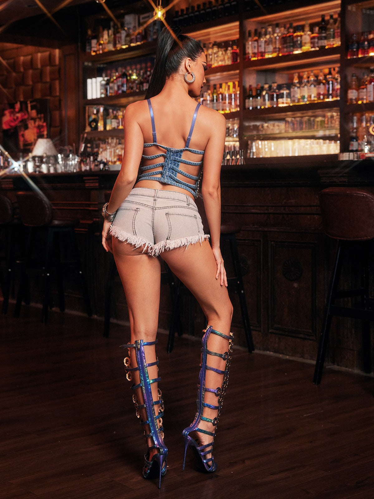 Wyxendra Spaghetti Cutout Rhinestone Top