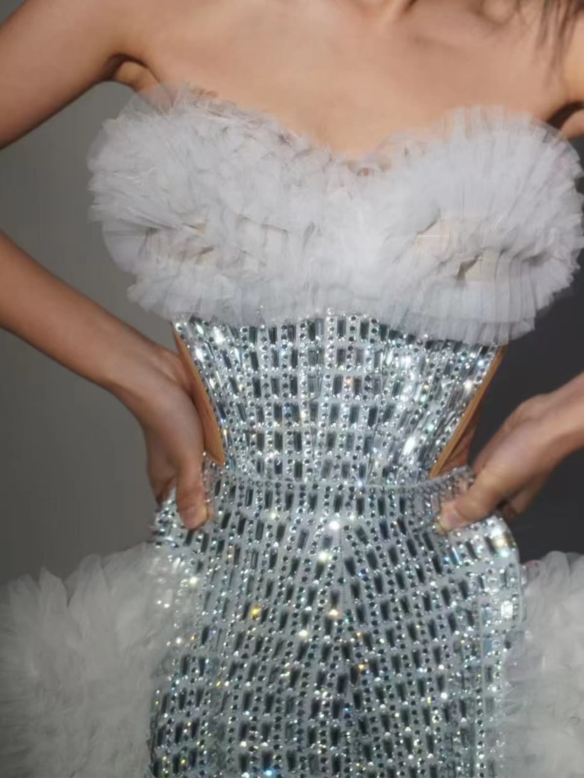 Xaelthar Strapless Rhinestone Tulle Maxi Dress In White