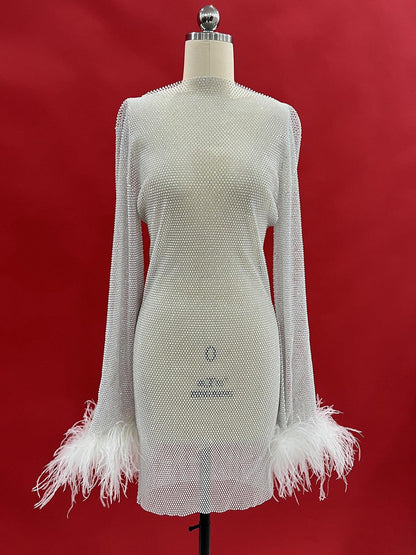 Xanthe Rhinestone Mesh Mini Dress In White