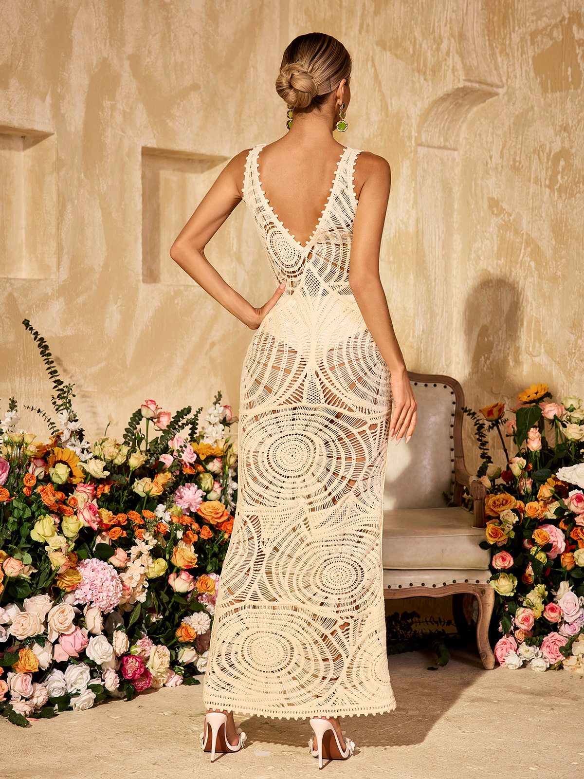 Xanvyre V Neck Cutout Knitted Maxi Dress