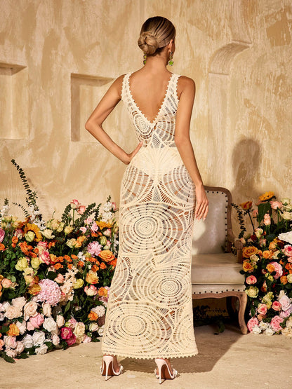 Xanvyre V Neck Cutout Knitted Maxi Dress