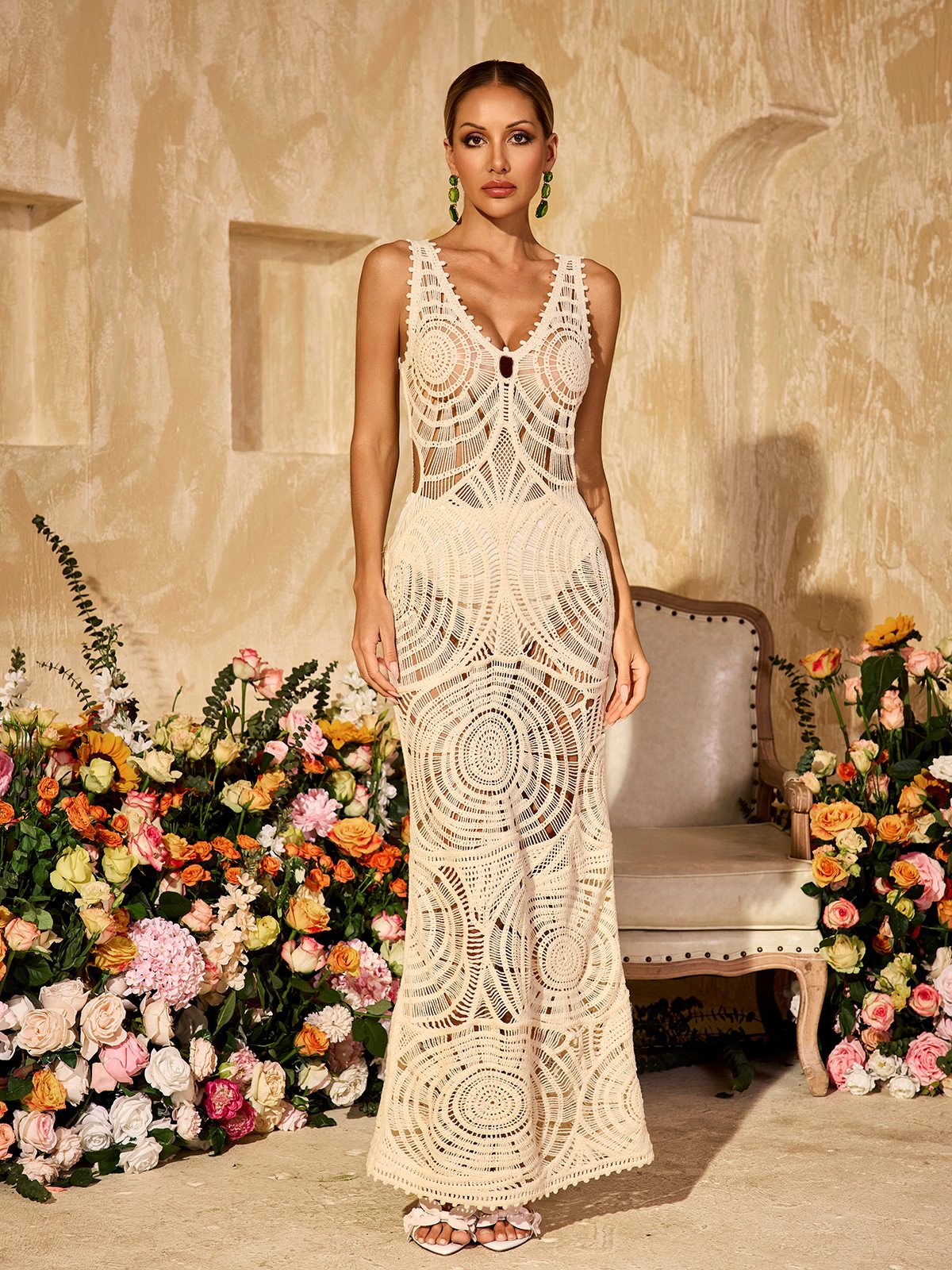 Xanvyre V Neck Cutout Knitted Maxi Dress