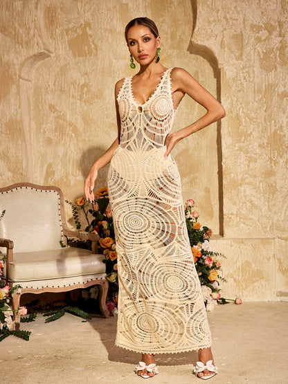 Xanvyre V Neck Cutout Knitted Maxi Dress