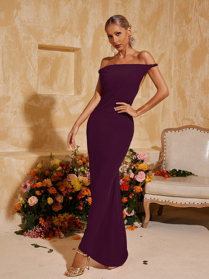 Yasir Backless Ruched  Maxi Dress In Purple
