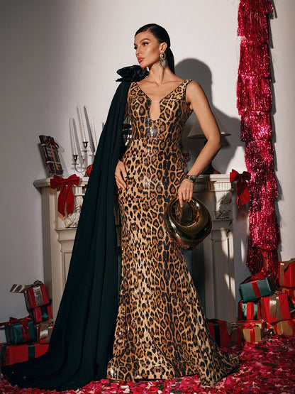 Yenphan Leopard Sequin Maxi Dress