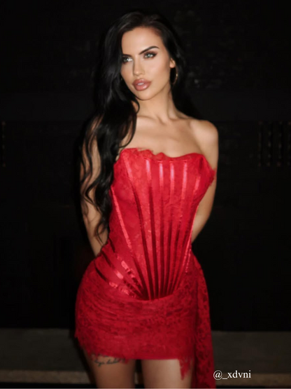 Yolita Strapless Lace Dress In Red