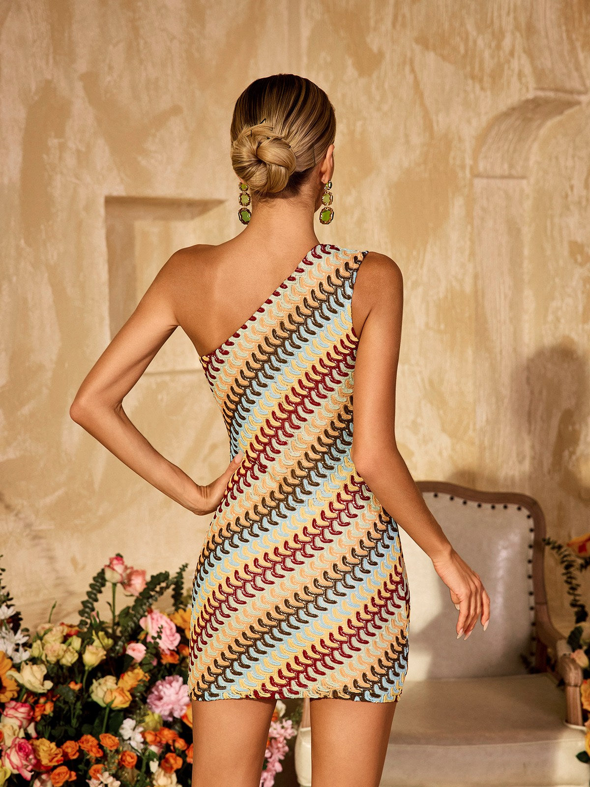 Yvoryth One Shoulder Knitted Mini Dress