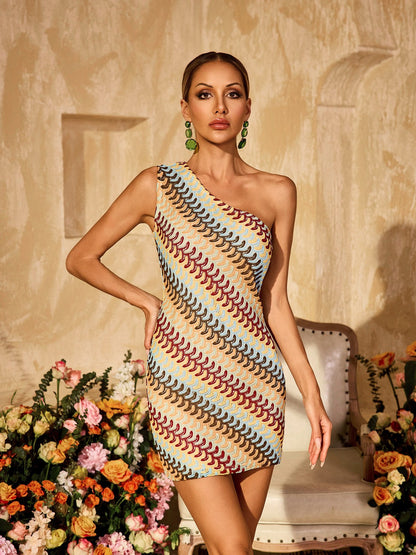 Yvoryth One Shoulder Knitted Mini Dress