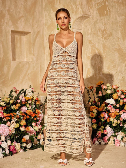 Yxalira Spaghetti Cutout Knitted Maxi Dress