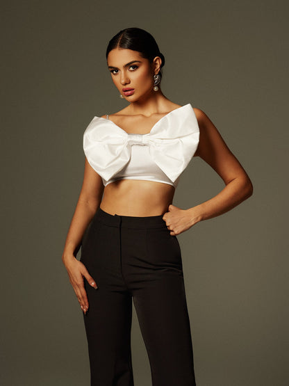 Zylara Strapless Bow Twisted Pants Set