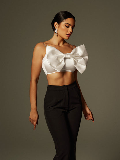 Zylara Strapless Bow Twisted Pants Set