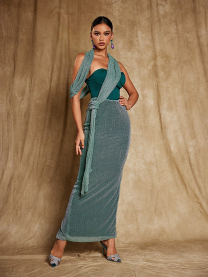 Omilaní Strapless Patchwork Maxi Dress