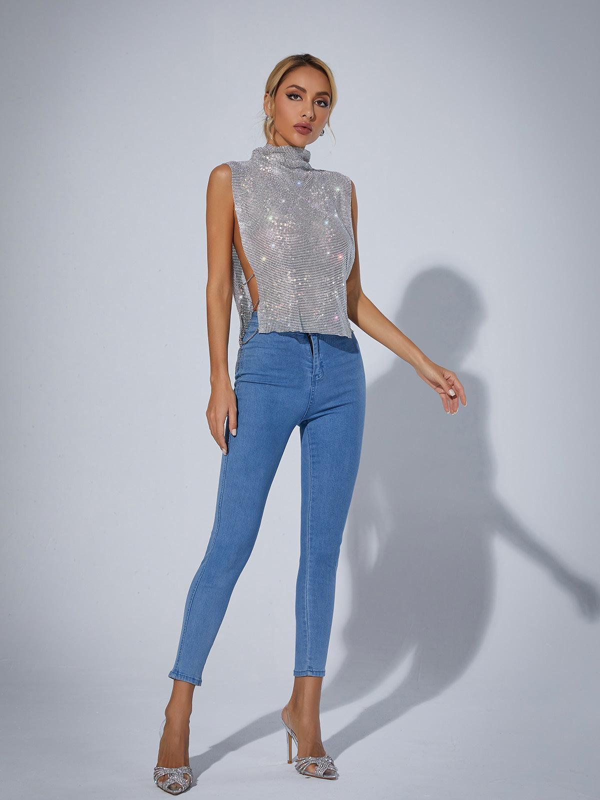 Marilyn Split Chain Chainmail Top In Silver