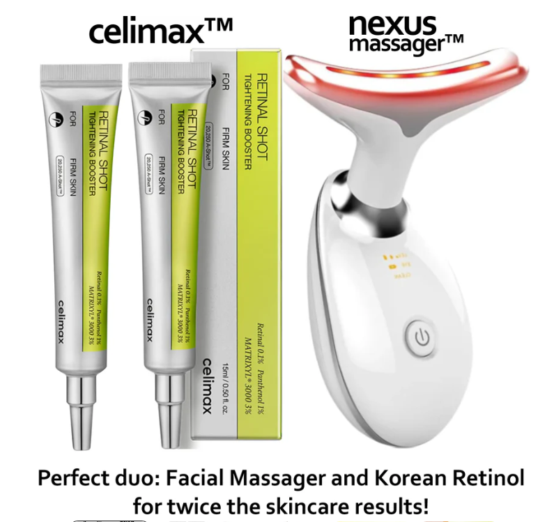 Professional Korean Skincare Combo — 2 Celimax™ Retinol Glow Serums + Facial Massager Nexus™