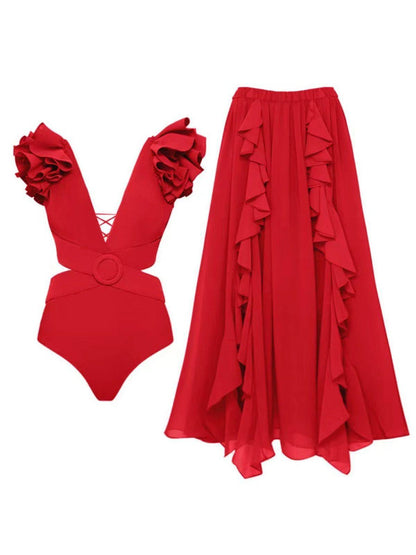 Danni Cutout Swimwear Two Piece Set In Red