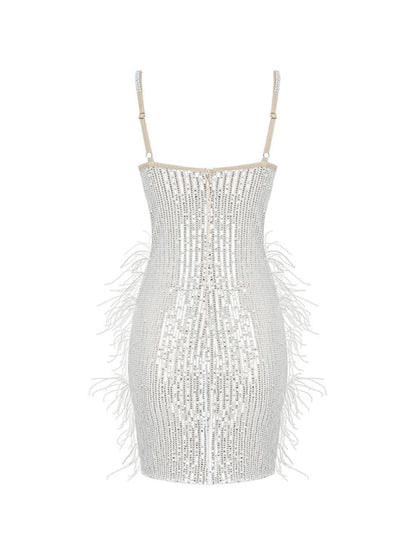 Bronte Pearl Sequin Feather Mini Dress