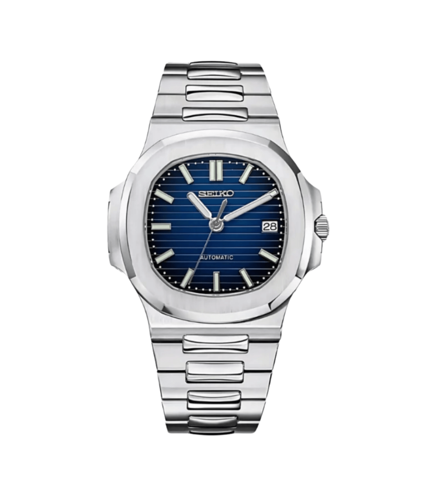 Seiko Mod Nautilus Silver Blue