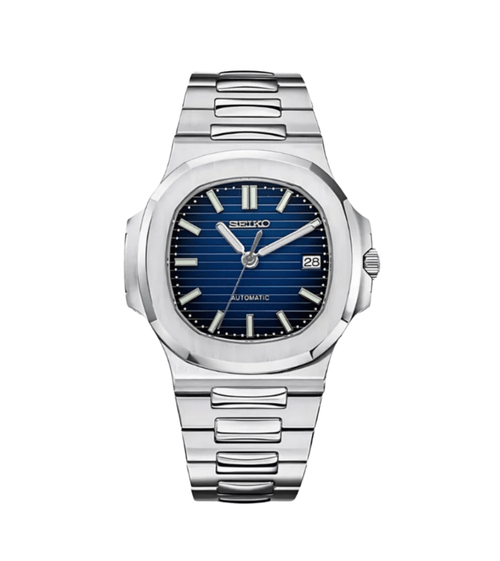Seiko Mod Nautilus Silver Blue