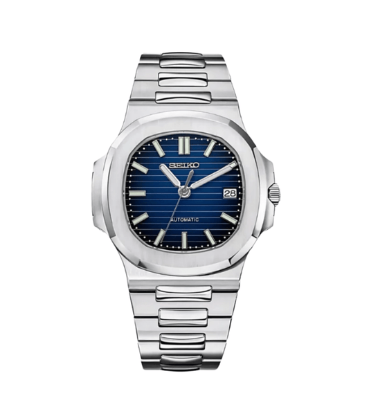 Seiko Mod Nautilus Silver Blue
